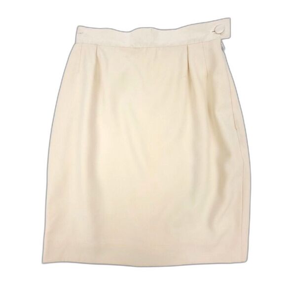 VINTAGE Escada 100% New Wool Satin Bow High Rise Tailored Pencil Skirt Ivory XS - Picture 6 of 9